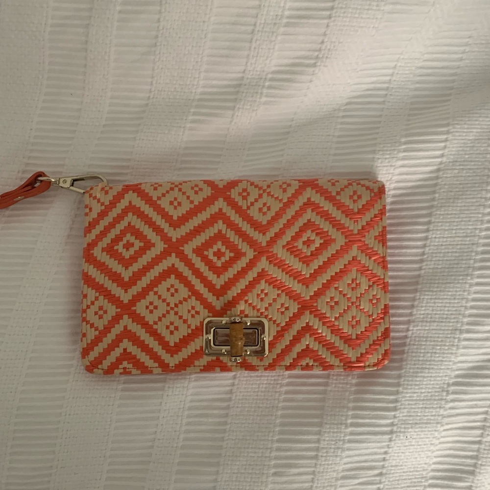 Orange and Tan Woven Clutch Wristlet